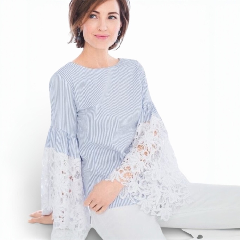 Chico’s Black Label Lace Cuff Top in Hampton Blue